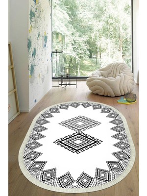 Viyana Home Dijital Baskılı Kaymaz Taban Yıkanabilir Oval Salon Halısı Mutfak Halısı Yolluk VHO-HS-503