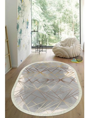 Viyana Home Dijital Baskılı Kaymaz Taban Yıkanabilir Oval Salon Halısı Mutfak Halısı Yolluk VHO-HT-1382