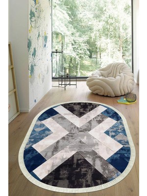 Viyana Home Dijital Baskılı Kaymaz Taban Yıkanabilir Oval Salon Halısı Mutfak Halısı Yolluk VHO-HT-1389