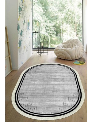 Viyana Home Dijital Baskılı Kaymaz Taban Yıkanabilir Oval Salon Halısı Mutfak Halısı Yolluk VHO-HT-1381