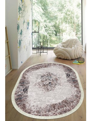 Viyana Home Dijital Baskılı Kaymaz Taban Yıkanabilir Oval Salon Halısı Mutfak Halısı Yolluk VHO-HT-198