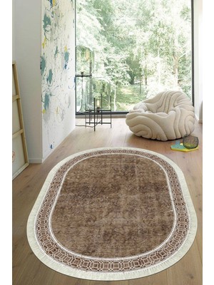 Viyana Home Dijital Baskılı Kaymaz Taban Yıkanabilir Oval Salon Halısı Mutfak Halısı Yolluk VHO-HT-239