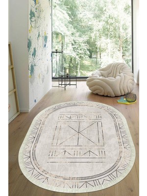 Viyana Home Dijital Baskılı Kaymaz Taban Yıkanabilir Oval Salon Halısı Mutfak Halısı Yolluk VHO-HT-399