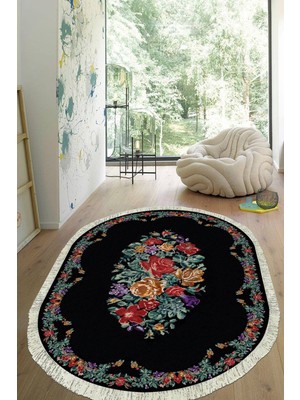 Viyana Home Dijital Baskılı Kaymaz Taban Yıkanabilir Oval Salon Halısı Mutfak Halısı Yolluk VHO-HT-482