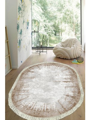 Viyana Home Dijital Baskılı Kaymaz Taban Yıkanabilir Oval Salon Halısı Mutfak Halısı Yolluk VHO-HT-494