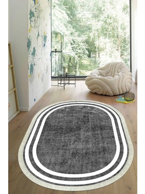 Viyana Home Dijital Baskılı Kaymaz Taban Yıkanabilir Oval Salon Halısı Mutfak Halısı Yolluk VHO-HT-575
