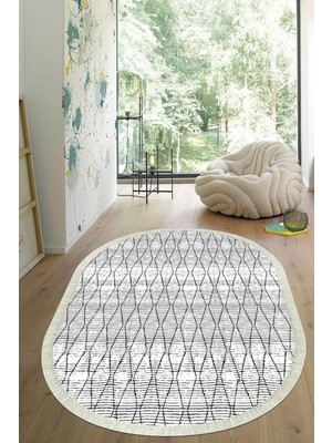 Viyana Home Dijital Baskılı Kaymaz Taban Yıkanabilir Oval Salon Halısı Mutfak Halısı Yolluk VHO-HT-727