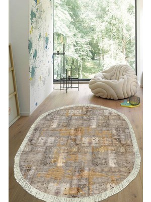 Viyana Home Dijital Baskılı Kaymaz Taban Yıkanabilir Oval Salon Halısı Mutfak Halısı Yolluk VHO-HT-982