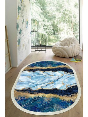 Viyana Home Dijital Baskılı Kaymaz Taban Yıkanabilir Oval Salon Halısı Mutfak Halısı Yolluk VHO-HT-319