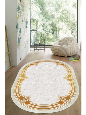 Viyana Home Dijital Baskılı Kaymaz Taban Yıkanabilir Oval Salon Halısı Mutfak Halısı Yolluk VHO-HT-237