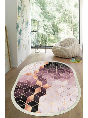 Viyana Home Dijital Baskılı Kaymaz Taban Yıkanabilir Oval Salon Halısı Mutfak Halısı Yolluk VHO-HT-323