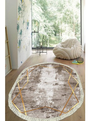 Viyana Home Dijital Baskılı Kaymaz Taban Yıkanabilir Oval Salon Halısı Mutfak Halısı Yolluk VHO-HT-695