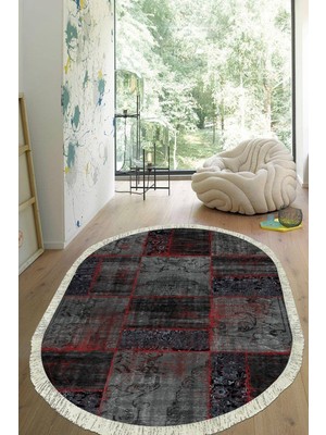 Viyana Home Dijital Baskılı Kaymaz Taban Yıkanabilir Oval Salon Halısı Mutfak Halısı Yolluk VHO-HT-919