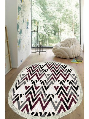 Viyana Home Dijital Baskılı Kaymaz Taban Yıkanabilir Oval Salon Halısı Mutfak Halısı Yolluk VHO-HT-783