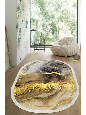 Viyana Home Dijital Baskılı Kaymaz Taban Yıkanabilir Oval Salon Halısı Mutfak Halısı Yolluk VHO-HY-1044