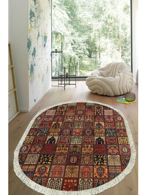 Viyana Home Dijital Baskılı Kaymaz Taban Yıkanabilir Oval Salon Halısı Mutfak Halısı Yolluk VHO-HY-869