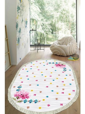 Viyana Home Dijital Baskılı Kaymaz Taban Yıkanabilir Oval Salon Halısı Mutfak Halısı Yolluk VHO-HY-889