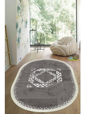 Viyana Home Dijital Baskılı Kaymaz Taban Yıkanabilir Oval Salon Halısı Mutfak Halısı Yolluk VHO-SD-1053