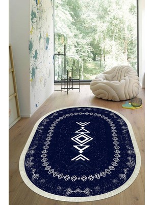 Viyana Home Dijital Baskılı Kaymaz Taban Yıkanabilir Oval Salon Halısı Mutfak Halısı Yolluk VHO-SD-1047