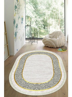 Viyana Home Dijital Baskılı Kaymaz Taban Yıkanabilir Oval Salon Halısı Mutfak Halısı Yolluk VHO-SD-1071