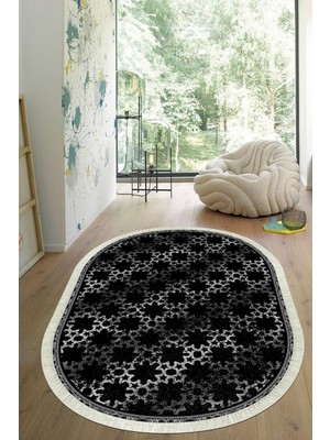 Viyana Home Dijital Baskılı Kaymaz Taban Yıkanabilir Oval Salon Halısı Mutfak Halısı Yolluk VHO-SD-1113