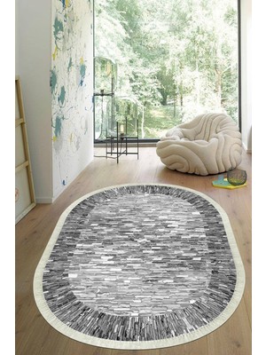 Viyana Home Dijital Baskılı Kaymaz Taban Yıkanabilir Oval Salon Halısı Mutfak Halısı Yolluk VHO-SD-241