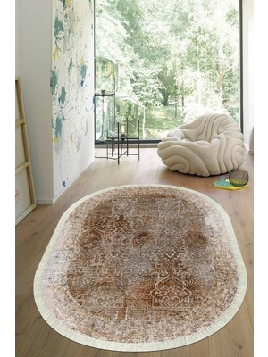Viyana Home Dijital Baskılı Kaymaz Taban Yıkanabilir Oval Salon Halısı Mutfak Halısı Yolluk VHO-SD-297