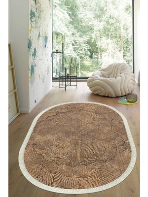 Viyana Home Dijital Baskılı Kaymaz Taban Yıkanabilir Oval Salon Halısı Mutfak Halısı Yolluk VHO-SD-344