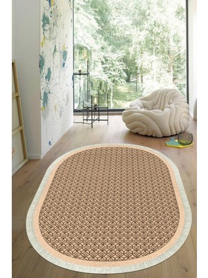 Viyana Home Dijital Baskılı Kaymaz Taban Yıkanabilir Oval Salon Halısı Mutfak Halısı Yolluk VHO-SD-443
