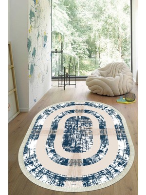 Viyana Home Dijital Baskılı Kaymaz Taban Yıkanabilir Oval Salon Halısı Mutfak Halısı Yolluk VHO-SD-383