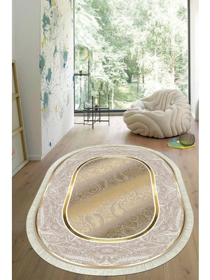 Viyana Home Dijital Baskılı Kaymaz Taban Yıkanabilir Oval Salon Halısı Mutfak Halısı Yolluk VHO-SD-378