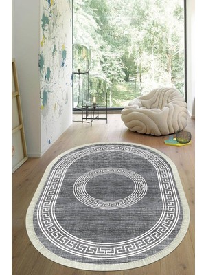 Viyana Home Dijital Baskılı Kaymaz Taban Yıkanabilir Oval Salon Halısı Mutfak Halısı Yolluk VHO-SD-583