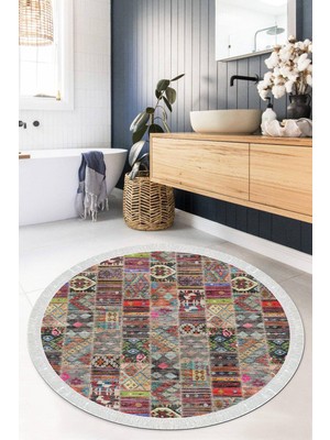 Viyana Home Dijital Baskılı Kaymaz Taban Yıkanabilir Yuvarlak Salon Halısı Mutfak Halısı Paspas VHYU-SD-314