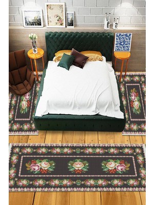 Viyana Home Dijital Baskılı Kaymaz Taban Yıkanabilir 3'lü Yatak Odası Takım Halısı VHYO-SD-402