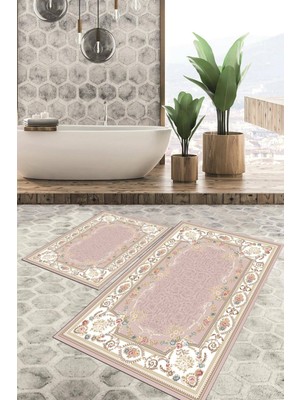 Viyana Home Dijital Baskılı Kaymaz Tabanlı Yıkanabilir 2'li Set Banya Halısı Klozet Takımı Paspas VHKZ-HK-172