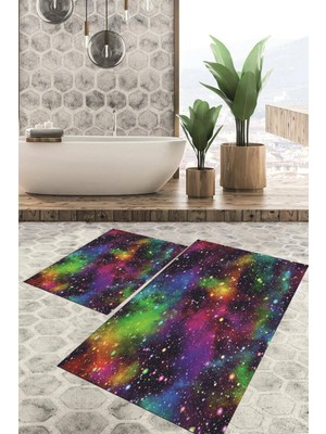 Viyana Home Dijital Baskılı Kaymaz Tabanlı Yıkanabilir 2'li Set Banya Halısı Klozet Takımı Paspas VHKZ-HS-229