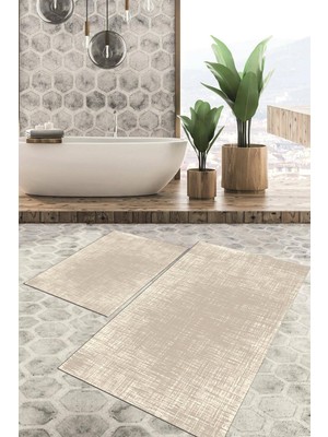 Viyana Home Dijital Baskılı Kaymaz Tabanlı Yıkanabilir 2'li Set Banya Halısı Klozet Takımı Paspas VHKZ-HS-182