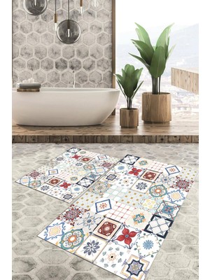 Viyana Home Dijital Baskılı Kaymaz Tabanlı Yıkanabilir 2'li Set Banya Halısı Klozet Takımı Paspas VHKZ-HS-536