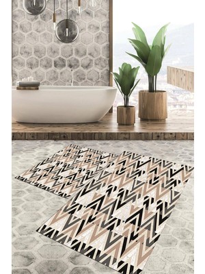 Viyana Home Dijital Baskılı Kaymaz Tabanlı Yıkanabilir 2'li Set Banya Halısı Klozet Takımı Paspas VHKZ-HT-779