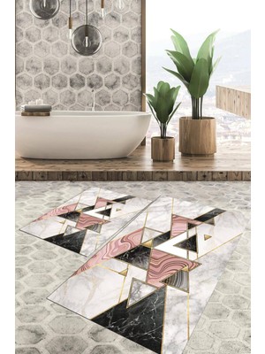 Viyana Home Dijital Baskılı Kaymaz Tabanlı Yıkanabilir 2'li Set Banya Halısı Klozet Takımı Paspas VHKZ-HY-1190