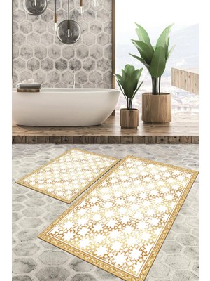 Viyana Home Dijital Baskılı Kaymaz Tabanlı Yıkanabilir 2'li Set Banya Halısı Klozet Takımı Paspas VHKZ-SD-1110