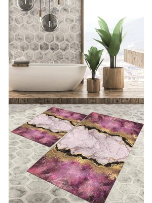 Viyana Home Dijital Baskılı Kaymaz Tabanlı Yıkanabilir 2'li Set Banya Halısı Klozet Takımı Paspas VHKZ-HT-317
