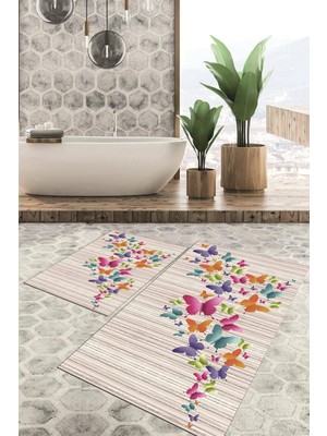 Viyana Home Dijital Baskılı Kaymaz Tabanlı Yıkanabilir 2'li Set Banya Halısı Klozet Takımı Paspas VHKZ-HT-767