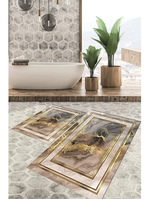 Viyana Home Dijital Baskılı Kaymaz Tabanlı Yıkanabilir 2'li Set Banya Halısı Klozet Takımı Paspas VHKZ-HY-1180