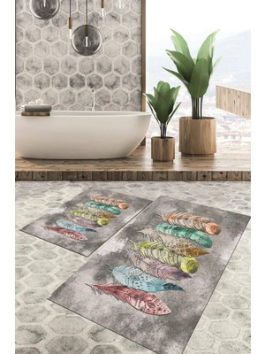 Viyana Home Dijital Baskılı Kaymaz Tabanlı Yıkanabilir 2'li Set Banya Halısı Klozet Takımı Paspas VHKZ-SD-320