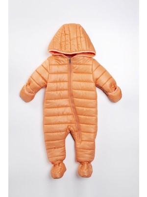 Podium Giyim Bebek Turuncu Kışlık Panduf Ayaklı Kapüşonlu Kozmonot Tulum