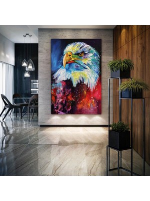 SML Tablo Yağlı Boya Efektli Renkli Kartal Vahşi Hayvan Asalet Dekor Kanvas Tablo