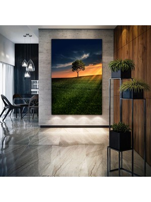 SML Tablo Gün Batımında Güneş Işıkları Altındaki Ağaç Doğa Manzara Kanvas Tablo