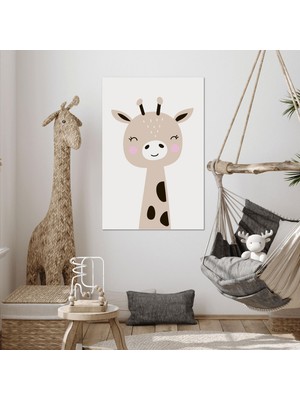 SML Tablo Gözü Kapalı Zürafa Yavrusu Çizgi Film Karakteri Çocuk Odası Dekor Kanvas Tablo