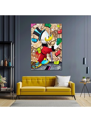 SML Tablo Varyemez Amca Kırmızı Elbiseli Ördek Dolar Kanvas Tablo